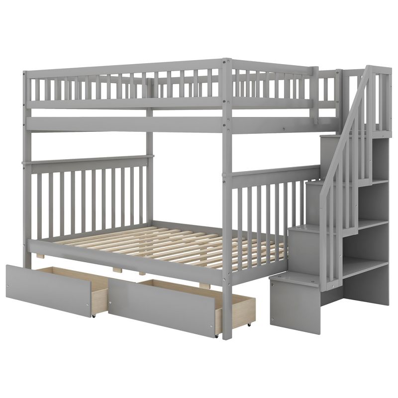Full over Full Bunk Bed with Two Drawers and Storage Stairs - ModernLuxe, 5 of 9