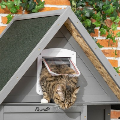 Gray Wooden 3-Story Outdoor Cat House with Weatherproof Roof