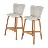 Outdoor Patio Armless Acacia Wood Bar Stools Set of 2,PE Rattan Garden Bar Height Stools with Curved Backs,Wooden Kitchen Stools-Coolbibila - 3 of 4