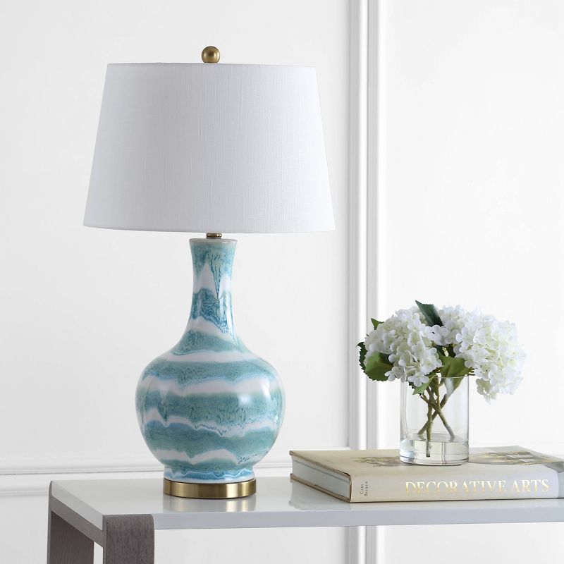 30.5&#34; Ceramic/Metal Tucker Striped Table Lamp (Includes LED Light Bulb) Green - JONATHAN Y, 4 of 6