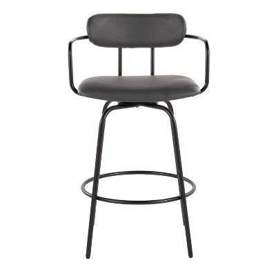 Demi 26" Gray Faux Leather Swivel Counter Stools, Set of 2
