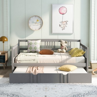 NicBex Twin/Full Size Daybed,Wood Sofa Bed Frame with Twin Size Trundle for Bedroom,Living Room,Apartment