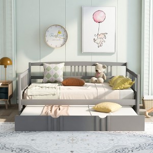 NicBex Twin/Full Size Daybed,Wood Sofa Bed Frame with Twin Size Trundle for Bedroom,Living Room,Apartment - 1 of 4