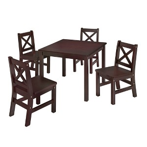 eHemco Solid Hard Wood Kids Table and Chair Set (4 Chairs Included), 5 Piece Set - 1 of 4