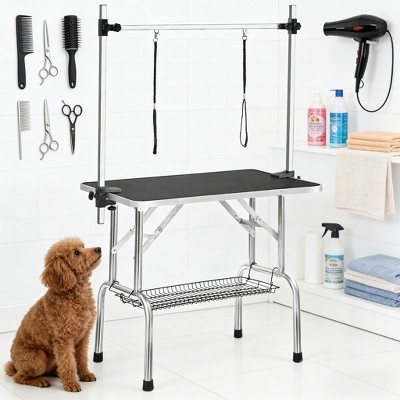 KWPZQEB Professional Pet Grooming Table, Foldable Pet Station at Home with Arm, Noose & Mesh Tray, Home Pet Bathing Station with Adjustable Height
