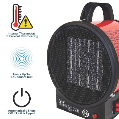 Portable Red Ceramic Electric Space Heater with Auto Shut-Off