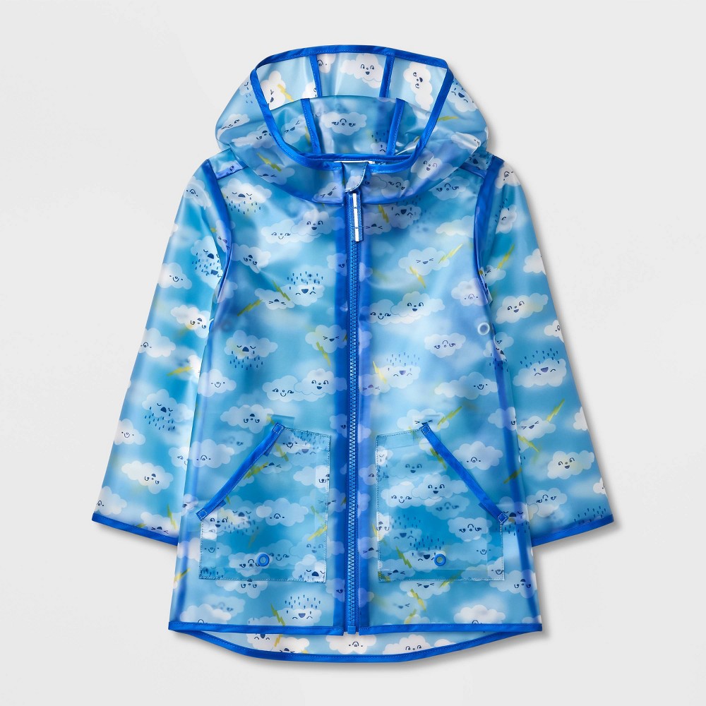 Toddler Cloud Printed Clear Rain Coat - Cat & Jack™ Blue 4T: Lightweight Wind-Resistant, Front Zipper, 2 Pockets