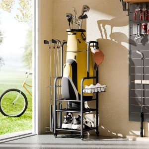 MOEPISY Golf Bag Organizer Golfing Storage Stand for Garage Golf Bags Golfing Rack with Wheels Black - 1 of 4