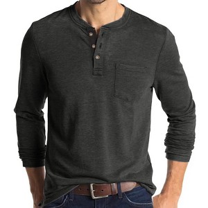 Attraco Men's Long-Sleeve Henley Neck T-Shirt Casual Solid Color Basic Layering Tops - 1 of 4