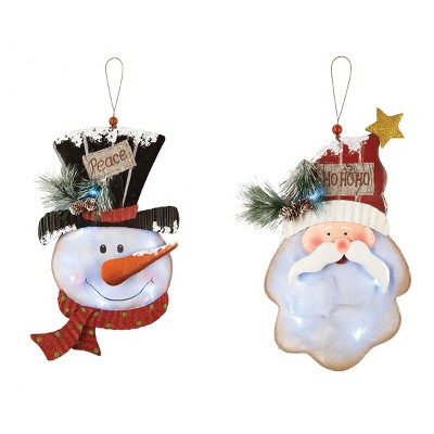 C&F Home Light-Up LED Mesh Snowman & Santa Ornaments A/2