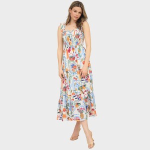 August Sky Women's Alfresco Print Smocked Midi Dress - 1 of 4