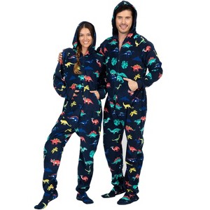 Footed Pajamas - Dinosaur Kingdom Adult Hoodie Fleece One Piece - 1 of 4