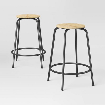 2pk 24" Wood with Metal Base Backless Counter Height Barstool Natural - Room Essentials™