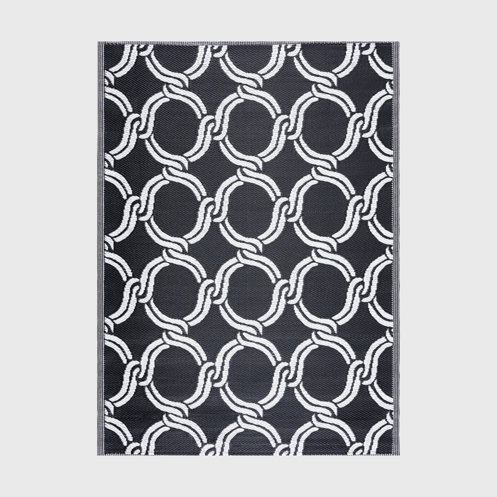 Photos - Area Rug Playa Rug 5'x7' Mykonos Recycled Plastic Indoor Outdoor Floor Mat Black and White: UV & Water-Resistant, Woven Polypropylene