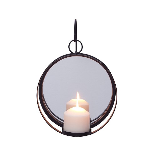 Danya B Round Wrought Iron Pillar Candle Wall Sconce With Mirror : Target