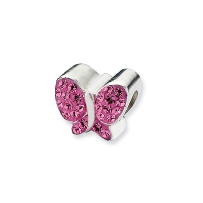 Black Bow Jewelry Sterling Silver with Bright Pink Crystals Butterfly Bead Charm