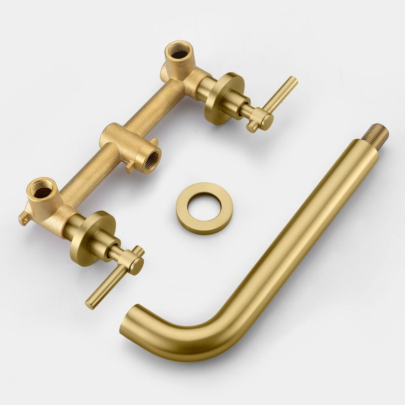 SUMERAIN Bathroom Wall Mounted Tub Filler Faucet with Brass Rough in Valve, Brushed Gold  Finish, 6 of 8