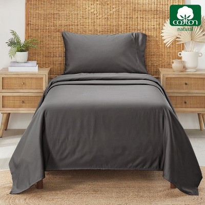 Twin Organic Cotton Percale Sheet Set in Dark Gray