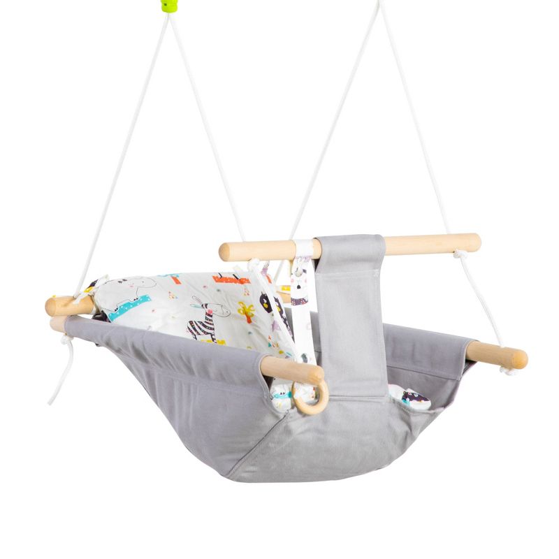 Outsunny Baby Swing Infant Chair Hanging Rope, Max.176 Lbs with 2 Cushions, Cotton Weave, for Indoor & Outdoor Home Patio Lawn, Aged 6-36 months, Gray, 5 of 8