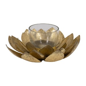 Sagebrook Home 8" Lotus Candle Holder - Contemporary Gold Metal Decorative Votive Candle Holder for Home or Event Decor - Decorative Lotus Candle - 1 of 4