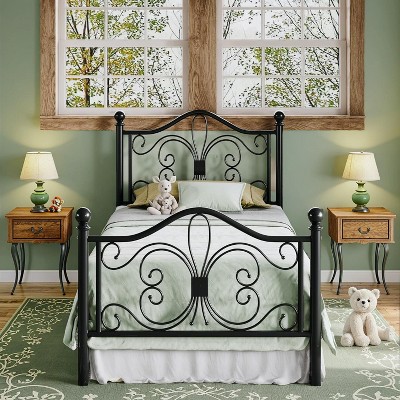 Metal Bed Frame with Butterfly Design Headboard/Footboard/No Box Spring Needed/For Kids