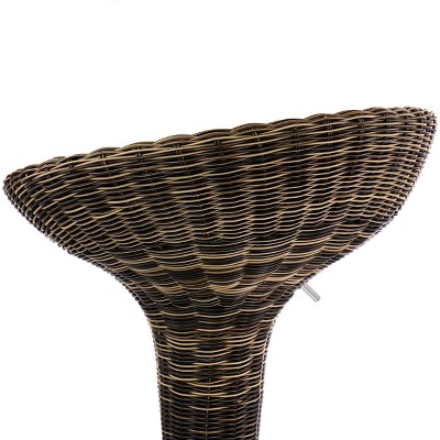 Adjustable Brown Wicker and Chrome Swivel Bar Stools, Set of 2