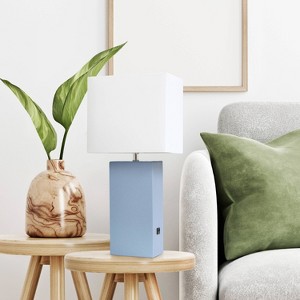 21" Lexington Leather Base Modern Home Decor Bedside Table Lamp with USB Charging Port and Fabric Shade - Lalia Home - 1 of 4