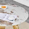 CENGHU Marble Grained Stone Round Dining Table, 42" Stainless Steel Leg Dining Table for 4-6 Pepole, 3-legged Coffee Table for Dining Room, Office - 3 of 4