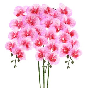 Unique Bargains Artificial Orchid Flowers Nine-headed Large Faux Phalaenopsis Silk Bouquets Real Touch 37 Inch - 1 of 4
