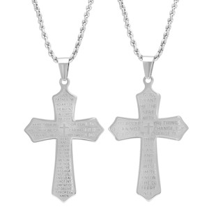 Steeltime 24" Stainless steel double sided prayer cross pendant with our father lord's prayer and serenity prayer. Color Options: Silver, Gold - 1 of 4