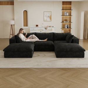 118.2" Corduroy Cloud Feather-filled U-Shaped Sectional Sofa with Deep Seat, Double-Layer Design, Removable Cushions, No Assembly, and DIY Combination - 1 of 4