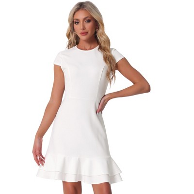 Allegra K Women's Cap Sleeves Round Neck Tiered Ruffled Hem Midi Dress