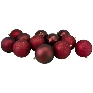 Northlight 12ct Burgundy Shatterproof 4-Finish Christmas Ball Ornaments 3.25" (80mm) - 1 of 3