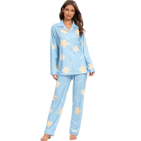 Cheibear Womens Sleepwear Lounge Cute Print Nightwear With Pants Long  Sleeve Pajama Set Blue Large : Target