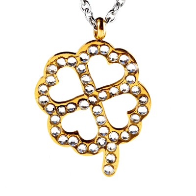 West Coast Jewelry Women's Cubic Zirconia Clover Shaped Gold Plated Steel Necklace - 16"
