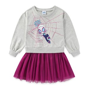 Marvel Spider-Gwen Ghost Spider Girls Long Sleeve Tulle Dress for Toddler and Big Kids - 1 of 4