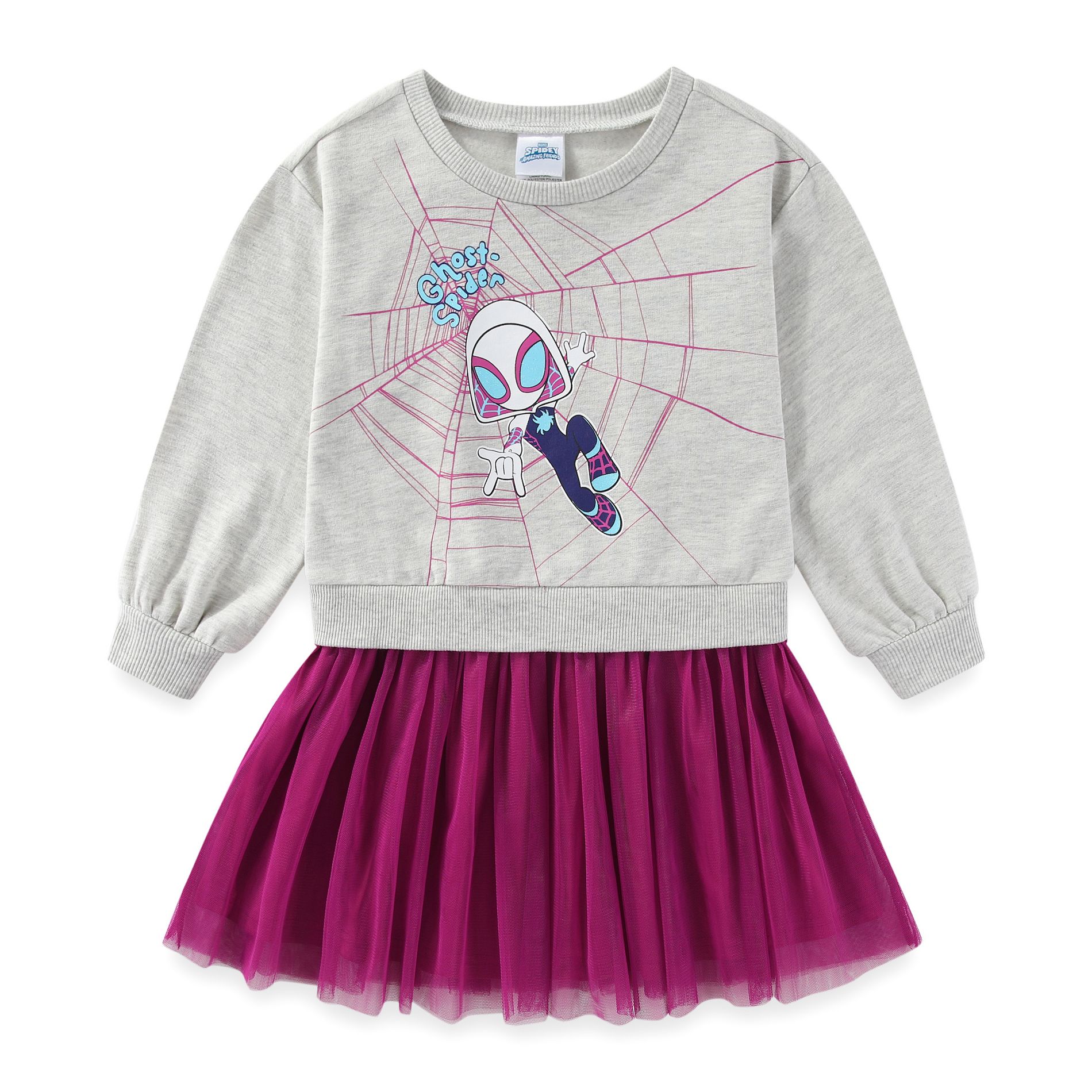 Marvel Spider-Gwen Ghost Spider Girls Long Sleeve Tulle Dress for Toddler and Big Kids