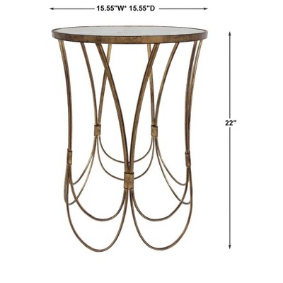 Kalindra Round Gold Metal and Glass Accent Table