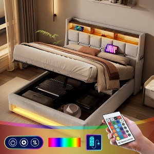 Full Size Upholstered Platform Bed with Hydraulic Storage System, LED, and USB Charging for Bedroom or Apartment - 1 of 4