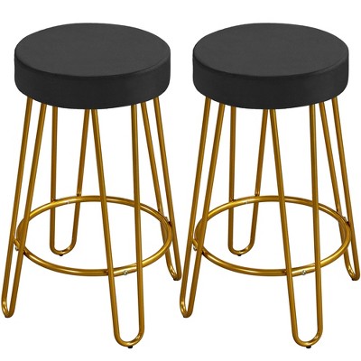 Yaheetech Set of 2 Upholstered Velvet Counter Stools with Metal Legs