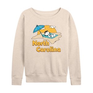 Women's - Peanuts - North Carolina Lucy Lightweight French Terry Wide Neck Long Sleeve Shirt - 1 of 4