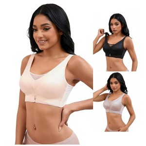 INSPIRE CHIC 3 Pcs Women's V-Neck Mesh Wirefree Adjustable Straps U Back Minimizers Bras - 1 of 4