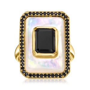 Ross-Simons Mother-Of-Pearl and Onyx Ring With 0.50 ct. t.w. Black Spinel in 18kt Gold Over Sterling - 1 of 4