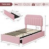 2025 New Bed Frame With 2 Flexible Drawers And Bookcase Headboard, Boucle Upholstered Platform Bed For Boys/Girls, Noise-Free, Easy Assembly, No Box - 2 of 4