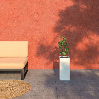 LeisureMod Tall Square Planter Pot in Fiberstone with Drainage Holes for Indoor/Outdoor Use - Basalat Collection