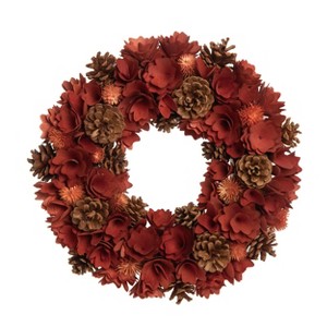Transpac Foam 15.75 in. Multicolored Harvest Roses and Pinecones Wreath - 1 of 2
