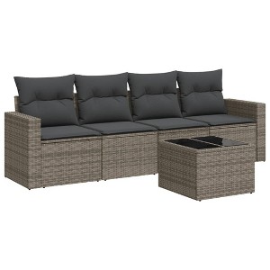 vidaXL 5 Piece Patio Sofa Set with Cushions - Gray With Table - 1 of 4