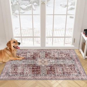 5x7ft Washable Vintage Area Rug, Thin Foldable Non-Slip Distressed Floral Carpet for Bedroom Living Room Bathroom - 1 of 4