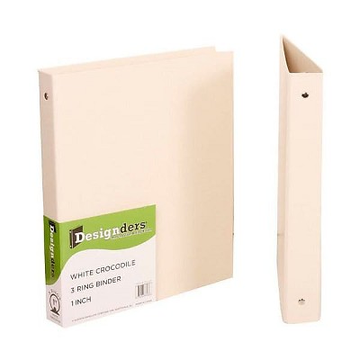 JAM Paper Premium Crocodile Textured 1 Inch Binder White Cream 3 Ring Binder 751CWH