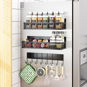 Attop Magnetic Spice Rack for Refrigerator, 3 Pack Magnetic Shelf, Moveable Fridge Organizer with 8-Hook Rack - 1 of 4